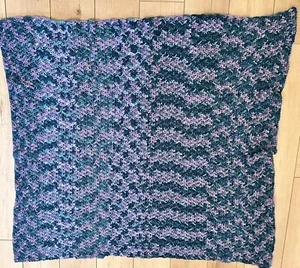 Handmade Crochet Blanket Purple Teal 42” x 45” Warm Grannycore - Picture 1 of 4