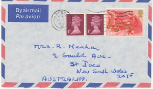 GB 1975 Machin 1P 2B (2x) and Christmas 11 P air mail cover “DERBY" to AUSTRALIA - Bild 1 von 1