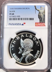 1970 PANAMA SILVER 1 BALBOA NGC PF 68 KEY DATE LOW MINTAGE RARE HIGH GRADE - Picture 1 of 3