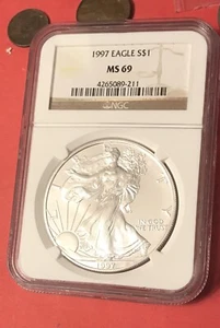 1997 Silver American Eagle Dollar NGC MS69 Key Date - Picture 1 of 5