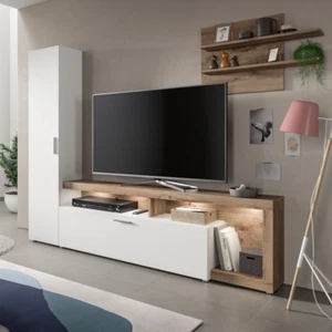 PARETE ATTREZZATA MODERNA SOGGIORNO 218XH178 ROVERE BIANCO MADARA - Foto 1 di 4