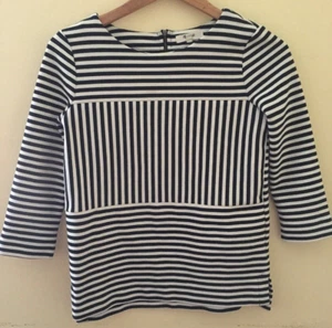 Gallerist Ponte Top Navy & White Stripe Back Zip Madewell Blouse Shirt - Picture 1 of 7
