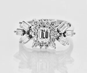 1.74 ctw Emerald Cut Diamond Halo Engagement Ring 14k White Gold Lot 6 - Picture 1 of 12