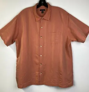 Van Heusen Mens 17 17.5  Shirt Orange Coral Short Sleeve Button Collared  - Picture 1 of 11