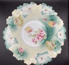 FABULOUS RS PRUSSIA LARGE 15 CARNATION MOLD BOWL WITH MIXED FLORAL DECORATION