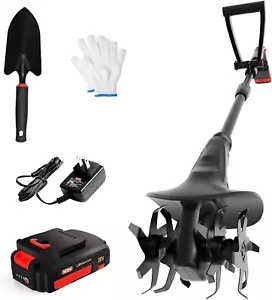 20V Cordless Tiller Cultivator with 24 Steel Tines,7.8-Inch Wide Battery Powered - Picture 1 of 6