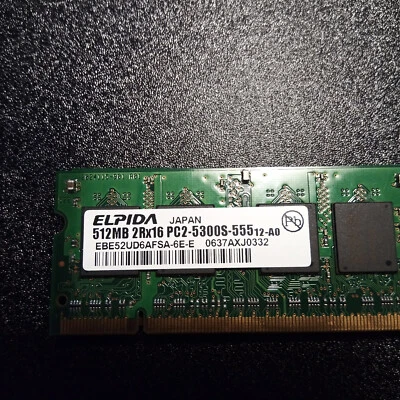 ELPIDA X 2  512 MB RAM Memory 2Rx16 PC2-5300S-555 EBE52UD6AFSA-6E-E. - Image 1 of 2