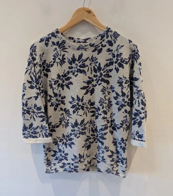 John Lewis Weekend Collection Ladies Jersey Jumper Size 8 Grey Navy Floral Print - Image 1 of 4