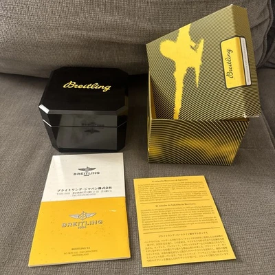 Breitling Estuche de Reloj de Almacenamiento Negro Vacío y Caja con Folletos, Excelente Estado Foto 1 de 4