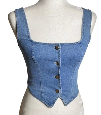 Camiseta corta Timing Denim cuello cuadrado abotonada chaleco sin mangas vaquera mujer S Foto 1 de 4