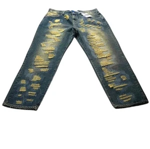Aelfric Eden Herren Distressed Straight Jeans 36x31 Blau Ripped Denim Neu mit Etikett - Bild 1 von 11