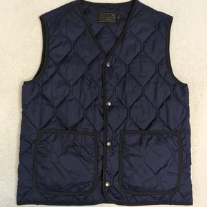 J Crew Giubbotto Giacca Uomo Med Navy Nylon Tampone Zip Trapuntato Outdoor Full Snap Blu - Foto 1 di 7