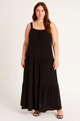 Vestido para mujer BB Dakota Steve Madden grande negro maxi gasa cottagecore campesino Foto 1 de 4