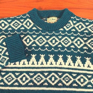L.L.Bean Herren Vintage Fair Isle Wollpullover Gr. L türkis grün weiß Pullover Nordic - Bild 1 von 13