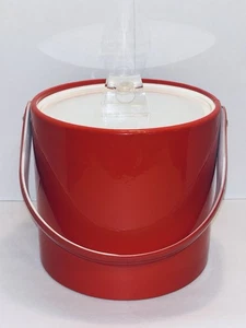 VTG Saks Fifth Avenue Red MCM Ice Bucket Vinyl Acrylic Bar Ware Serving 1970s - Picture 1 of 13
