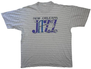 T-shirt vintage 1991 New Orleans Jazz AOP Stripes punto singolo XL made in USA - Foto 1 di 7