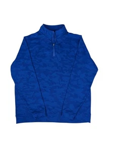 Peter Millar Pullover Sweater Men’s Large Perth Camo Jacquard Quarter Zip Blue - Picture 1 of 7