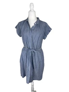 Anthropologie Isabella Sinclair S gestreiftes Chambray Kleid durchgehender Knopf PCKTS GÜRTEL - Bild 1 von 13