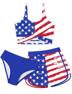 Girls 4th of July Swimsuit Size 10 12 Bathing Suit Size 10-12 American Flag C... - Picture 1 of 6