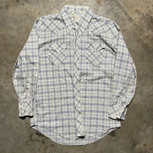 Camicia vintage anni 60 Texson Western Wear blu/giallo con bottoni anni 60 vera vintage - Foto 1 di 3