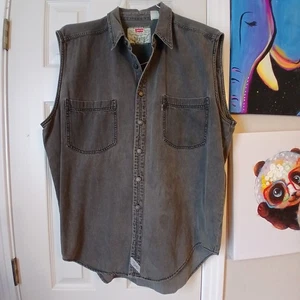 Vintage Levis Hemd Herren XL Grau Ärmellos Modern Authentic Biker Muscle Y2K - Bild 1 von 6