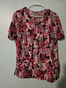 Happy Scrubs Brand Hearts And Ribbons Print Scrub Top - sz L - Picture 1 of 4