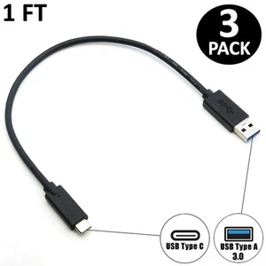 3x 1ft USB-C Type C to USB 3.0 Type A Cable Cord PC Smartphone Laptop MacBook - Picture 1 of 3