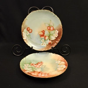 Haviland & Co 2 Salad Plates 7 1/2" Hand Painted Fruits w/Gold 1894-1931 Limoges - Picture 1 of 19