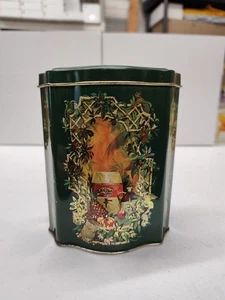 Vintage Weihnachtsdose, England Holiday Tea, 1981 grüner Goldrand, Avon 5"x4" - Bild 1 von 12