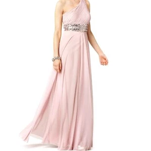 NWT JS Collections One Shoulder Empire Waist Gown Pink 14 MSRP $295 - Picture 1 of 14