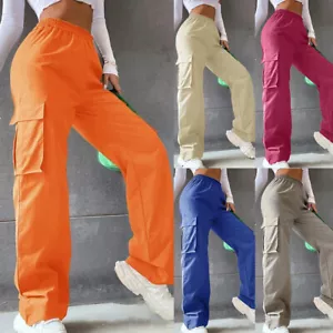 Women Cargo Pants Lightweight Workout Jogger Combat Trouser Wide Leg Pant Casual - Picture 1 of 21