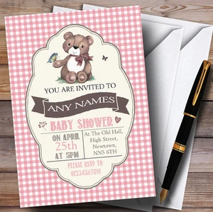 Pink Girls Teddy Bear Picnic Invitations Baby Shower Invitations - Picture 1 of 1