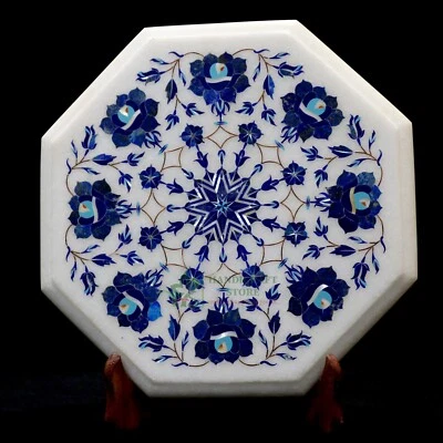 Marble inlay table top inlaid with semi precious stone for side table, end table - Image 1 of 4