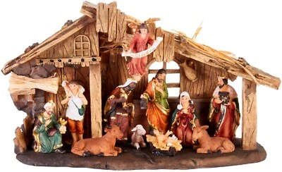 Nativity Crib Scene 11 Figures Stable 32 cm Hand Painted Christmas Decoration - Image 1 of 4