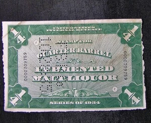 1934 United States Internal Revenue Stamp Quarter Barrel Fermented Malt Liquor  - Picture 1 of 2