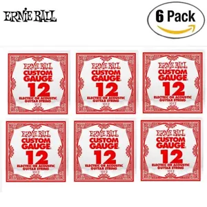 6 CONFEZIONE Ernie Ball P01012 Corde per chitarra elettrica o acustica in acciaio normale .012 - Foto 1 di 1