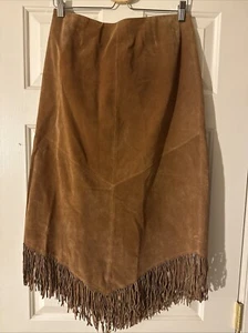 Willi Smith Genuine Suede Leather Fringe Skirt Sz 8 Brown Western Cowgirl - Picture 1 of 4