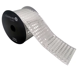 1 rollo de cinta de borde con cable de tafetán sello espejo plateado 2,5" x 20 pies Halloween - Imagen 1 de 1