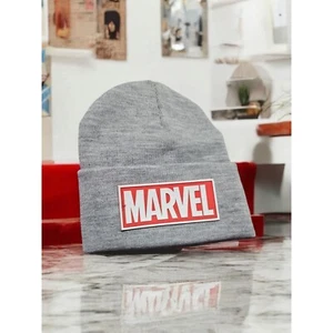 Marvel Beanie Hat Gray Logo Cuffed Knit Cap Winter Warm Unisex New - Picture 1 of 4