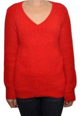 Joe's Jeans Marielle 尼龙安哥拉混纺毛衣 V 领套衫红色 S $198 全新无标签 — 第 1/3 张图片