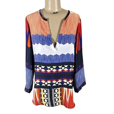 Collective Concepts Geo Print Tunic Blouse Abstract Artsy Blue Orange Women’s S Foto 1 de 4