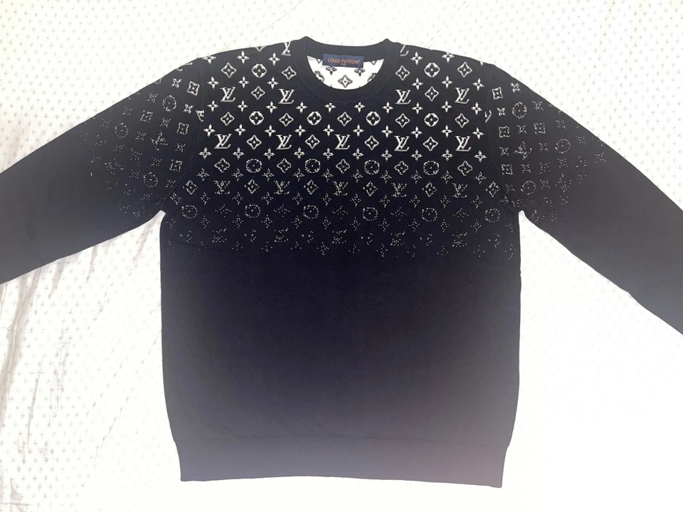 LOUIS VUITTON Men’s Black Monogram Gradient Cotton Knit Crewneck Sweater Size M - Image 1 of 4