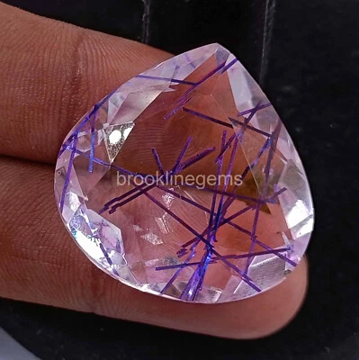 73 Ct Bi Color Rutilated Quartz Pear Cut EGL Certified Gemstone 35x28mm 4AUV - Image 1 of 4