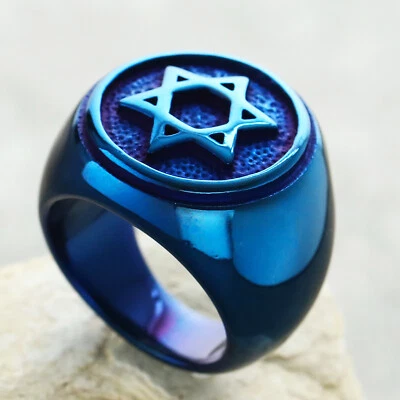 Vintage Hexagram David Star Ring Stainless Steel Biker Chunky Ring Size 7-13 - Image 1 of 4