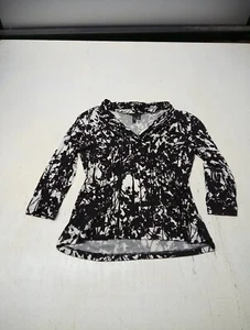 Relativity Size Petite Small Shirt Blouse Black And White V Neck Long Sleeve Top - Picture 1 of 5