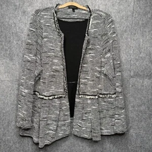 Lane Bryant Black/White Open Front Fringe Tweed Lightweight Jacket- Sz 16 - Picture 1 of 7