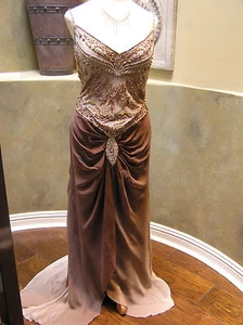 NWT Bicici SILK desfile formal de fiesta vestido de ocasión Cocoa brown ombre XL 10/12 - Imagen 1 de 8