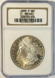 1880 S Morgan Dollar NGC MS64 Striking Fingerprint Die Lines Buildup Semi-PL Obv - Picture 1 of 3
