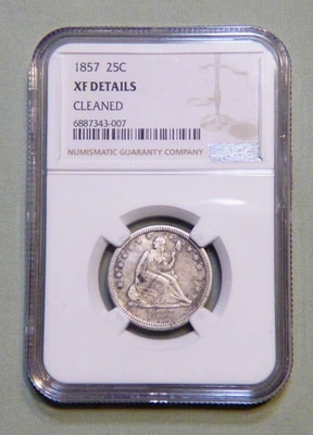 1857 United States Silver Seated Liberty Quarter - NGC XF Details - Lot 1004 - Image 1 of 4