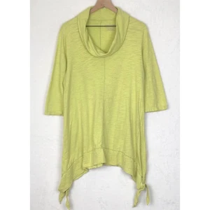 NEON BUDDAH Tunic Top Women's Sz XL Green 100% Cotton Side Tie Cowl 3/4 Sleeve - Picture 1 of 10
